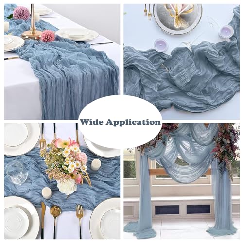 PWDAN 12 Pack Dusty Blue Cheesecloth Table Runner 35x120 Inch Boho Rustic Decor