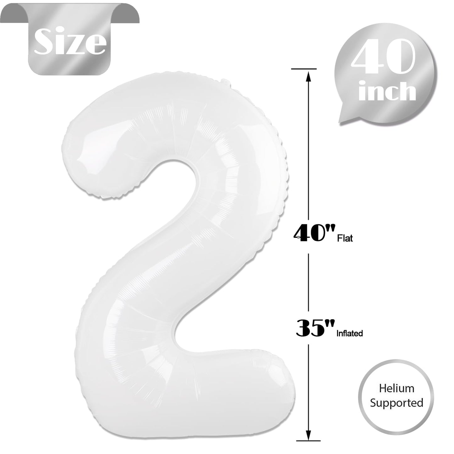 White 2 Balloon, Translucent Number Balloons 40 Inch, 2nd Balloon Number Birthday Decorations, Second Two Birthday Party Supplies, Number 2 Balloon