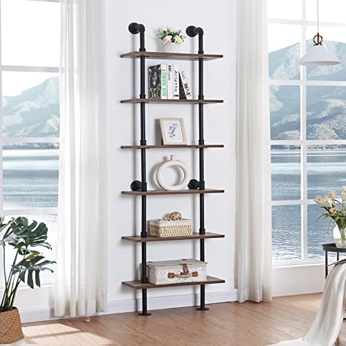 Hombazzar Industrial Pipe Bookshelf,6 Tier Shelving for Living Room