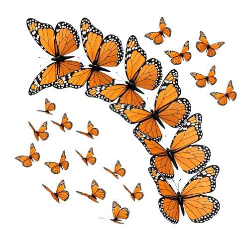 24 Pcs Monarch Butterfly Decorations, 4.72'' Orange Fake Butterflies£¬3D Halloween Monarch Butterfly Wall Decor for Fridge, Crafts,Wall, Party, Christmas£¬ Wedding, Halloween