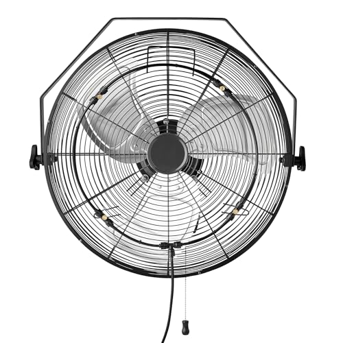 Outdoor Misting Fan - 18" Wall-Mounted Industrial Cooling Fan with Tilt Head, Waterproof IP44, Metal Blades, 3 Speeds