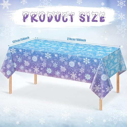 3 Pack Winter Snowflake Plastic Tablecloth Decorations, Blue and Purple Snowflake Winter Wonderland Disposable Table Cover for Christmas Holiday New Year Party Supplies Decorations, 54x108 Inch