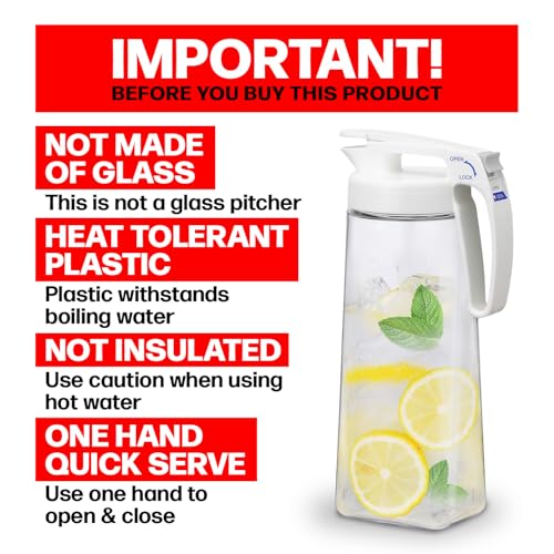 Large 2.1L Airtight Plastic Pitcher - Heat-Resistant, BPA-Free, One Touch Open, Space-Saving