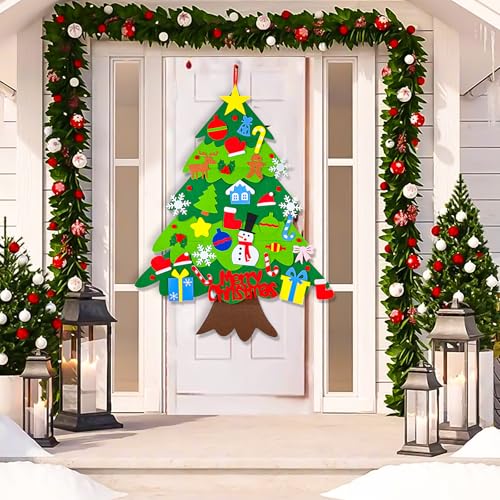 HKKYO DIY Felt Christmas Tree with Lights & Ornaments, 3.15FT Holiday Decor