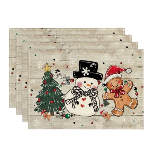 Artoid Mode Snowman Tree Gingerbread Wood Placemats Set of 4, 12x18 in