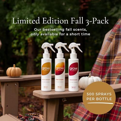 Fall 3 Pack Fabric & Room Air Freshener Spray - Ginger Pumpkin & Leaves, Autumn Heirloom, 3 x 5oz (Grow Fragrance)