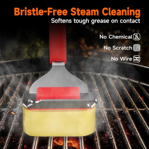 Bristle-Free Grill Brush with Heat-Resistant Kevlar Fiber Head, Red