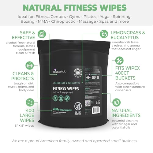Wipex Gym Wipes Refill Roll - 800 Count Plant-Based Surface & Yoga Mat Cleaner, Lemongrass, Eucalyptus | Pack of 1
