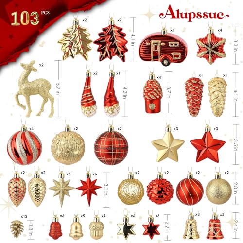 Christmas Decorations Set 103pcs Shatterproof Plastic Ornaments with Gnome Balls for Xmas Tree