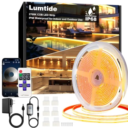 Lumtide 50FT Waterproof COB LED Strip Lights 2700K Outdoor IP68 Dimmable