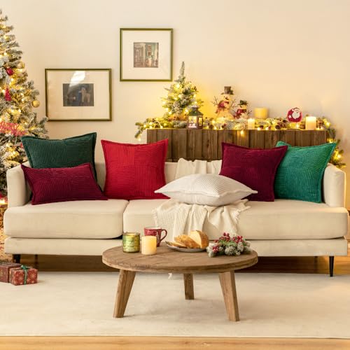 MIULEE 12x12 Dark Green Corduroy Throw Pillow Covers (2 Pack) - 100% Polyester