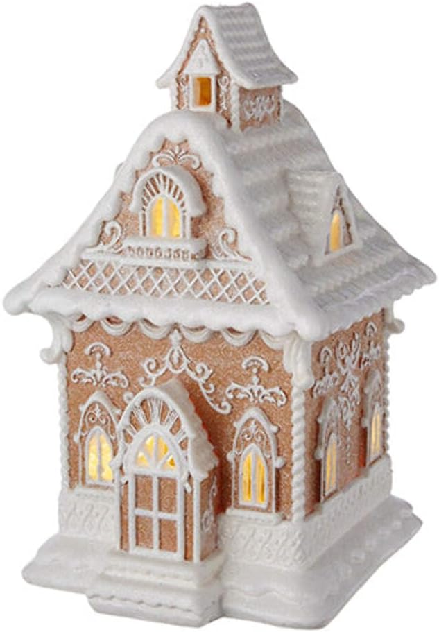 RAZ Imports Lighted Gingerbread House - 13-Inch Holiday Decoration in White Icing