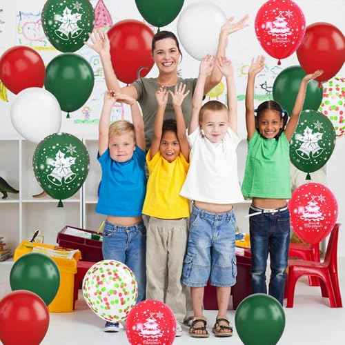 50PCS Red, Green and White Balloons - 12 inch Christmas Balloons - Arch Kit - Party Decoration