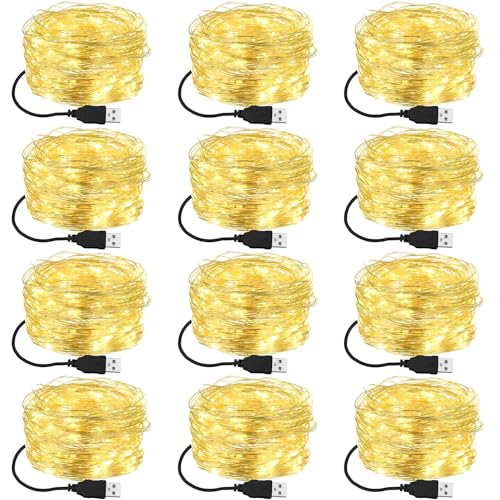 Macarrie 12 Pcs USB Fairy Lights 16 ft Warm White - 50 LED, USB Powered, Decor Gift