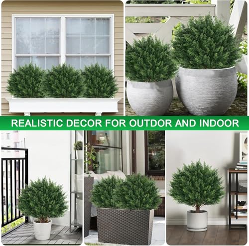 Artificial Cedar Topiary Ball Trees Outdoor UV Resistant 4 Pack - EverNature