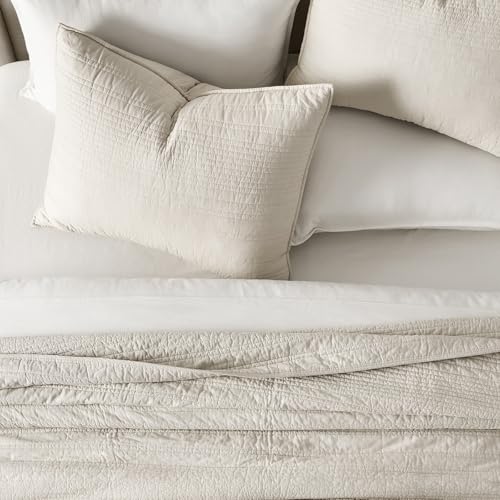 King Size Cotton Quilt Set Birch - Modern Lines Design, 100% Soft Breathable Bedding
