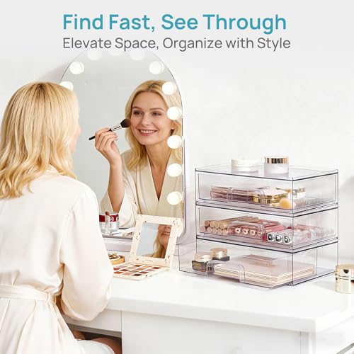 Stackable Clear Storage Drawers - 4 Pack Wide Plastic Organizers - Wide-4pack-Clear