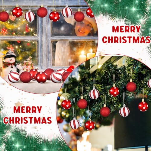 12 pcs Red & White Christmas Ornaments Candy Balls for Tree Decor