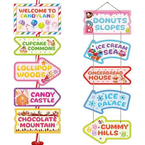 JOETMAE 20PCS Candyland Party Decorations, Welcome to Candyland Sign, Candy Land Themed Birthday Party Supplies Halloween Trunk or Treat Car Decor, Christmas Decorations