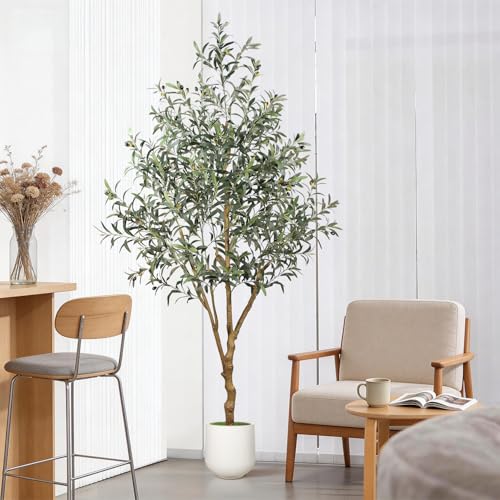 6ft Artificial Olive Tree Indoor with White Planter - Realistic Fake Plant for Home & Office Decor