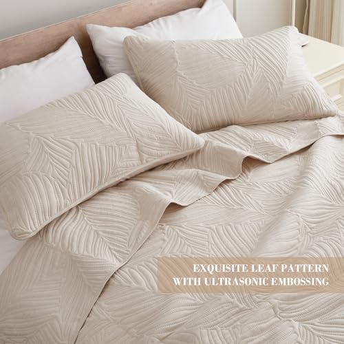 Exclusivo Mezcla Beige Cream Queen Quilt Bedding Set 90x96 inch Lightweight