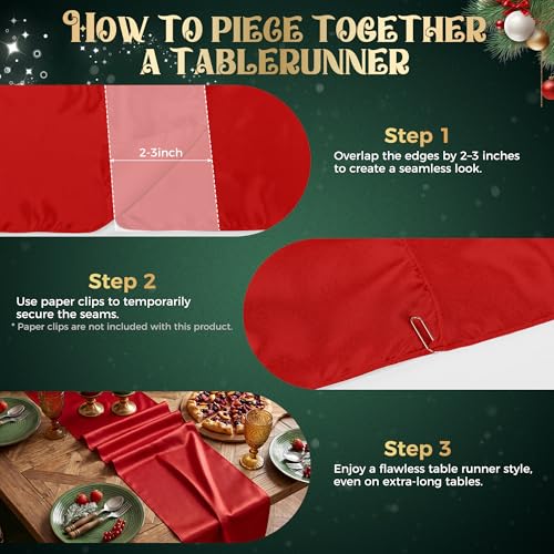 COSINIA 24-Pack Red Satin Table Runner 12 x 108 Inch - Reusable Seamless
