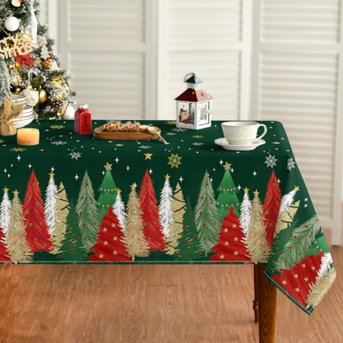 Horaldaily Green Christmas Tree Tablecloth 60 x 60 Inch Square Holiday Decor