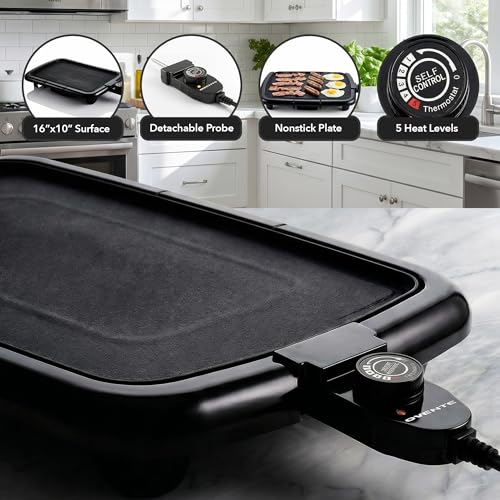 OVENTE Electric Griddle with 16 x 10 Inch Non-Stick Plate, Black