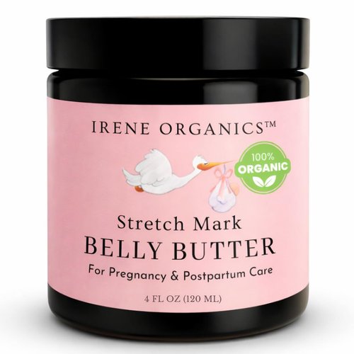 Irene Organics Organic Belly Butter - Award-Winning Stretch Mark Prevention & Treatment Balm | 4oz Hydrating Tummy Cream