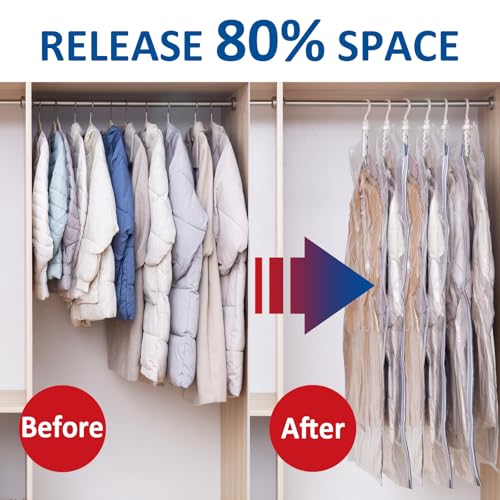 Velmade Hanging Vacuum Storage Bags 6 Long Space Saver with Hanger Rings