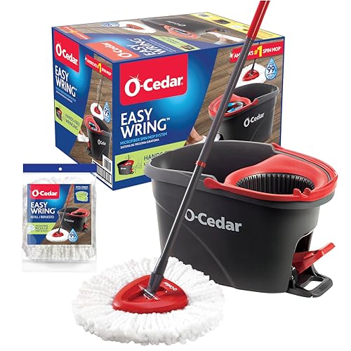 Microfiber Spin Mop & Bucket System with Extra Refill - Hands-Free Wringing, Deep Cleaning, 48-Inch Handle - Variation of Easywring Spin Mop