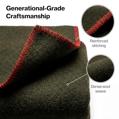 Whispering Winds Premium Wool Blanket Twin Size - Military Green 62x84