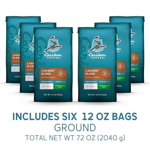 Decaf Caribou Coffee Ground Coffee - Medium Roast Arabica, 6 Pack of 12oz Bags