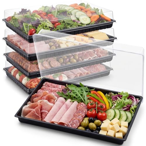 Extra Large Charcuterie Board with Clear Lid - 18x12 Inch Black - 5 Pack