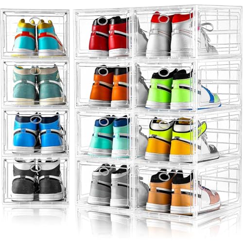 12 Pack Clear Shoe Storage, Stackable Organizer, Boxes for Closet