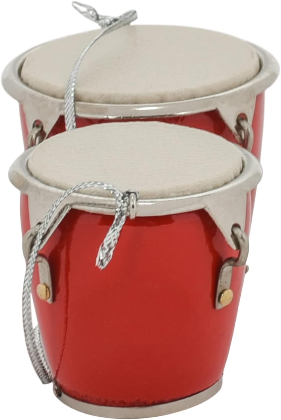 Red Wood & Brass Bongo Drum Ornament - 1.4" Decorative Gift for Music Lovers