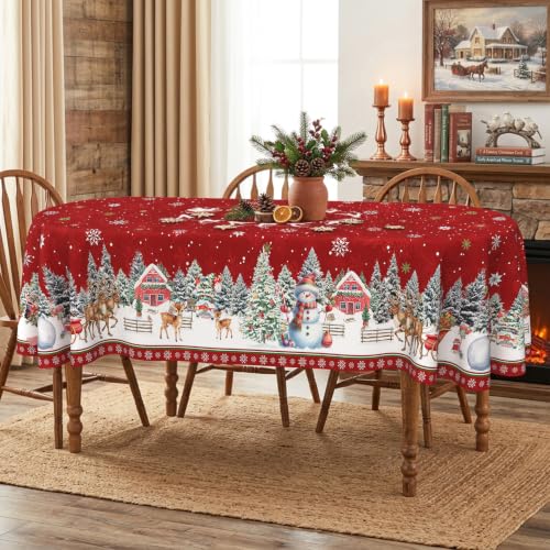 Lookio Chubba Christmas Oval Tablecloth 60 x 120 in Red Waterproof Polyester
