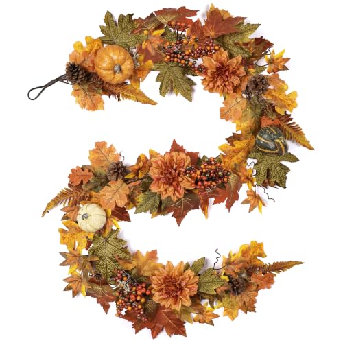 Fall Garland with Pumpkins, Berries & Pine Cones - Style 1, 6 Ft Autumn Decor