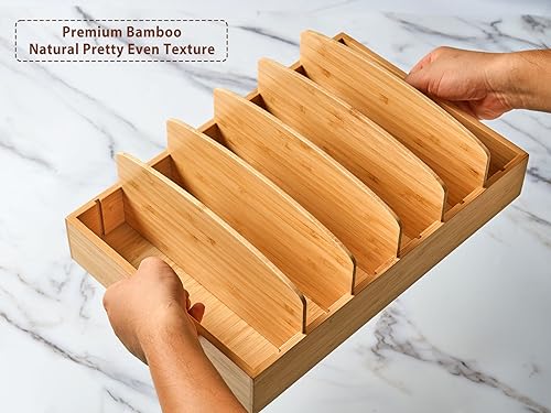 X-Large Bamboo Food Container Lid Organizer for Kitchen Cabinets