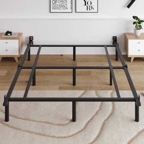 Queen Size Low Profile Metal Platform Bed Frame - Adjustable Length, Heavy Duty Support, Recessed Legs