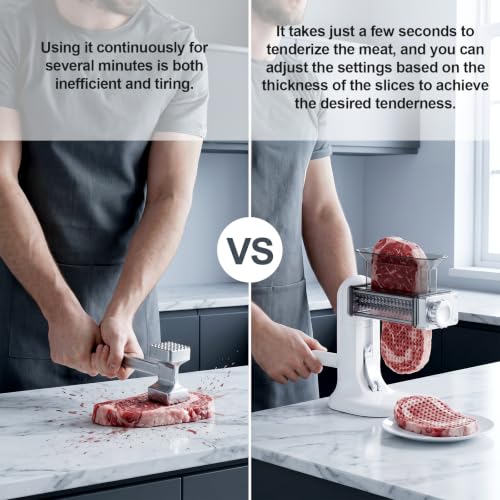 Transparent Gray Meat Tenderizer Tool with 3 Adjustable Spacing - Food-Grade Stainless Steel