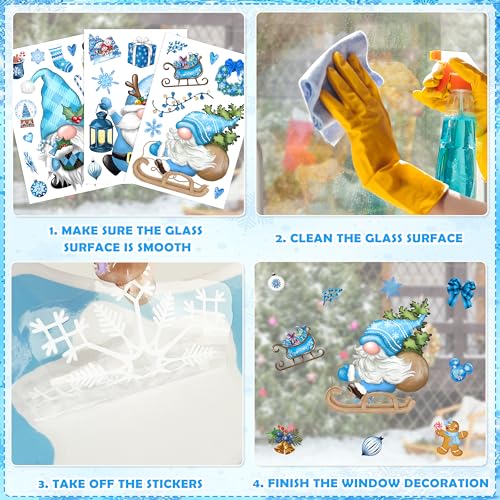 BORAMDO Xmas Gnome Snowflake Window Clings 12 Sheets - Watercolor Holiday Decals (Variation: Xmas Gnome-C)