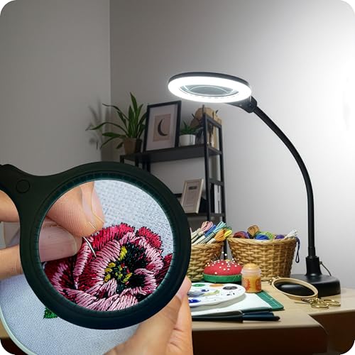 Magnifying Desk Lamp 2.25x Light with Flex Arm - White, 5 Diopter