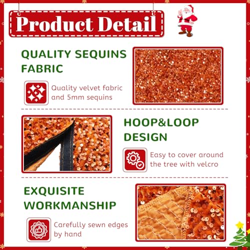 36 Inches Christmas Tree Skirts Orange Sequins Halloween Tree Skirt Shiny Velvet Xmas Tree Skirt Metallic Christmas Tree Mat Rustic Tree Skirts for Artificial Trees New Year Xmas Decoration