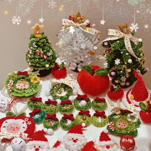 150Pcs Christmas Pipe Cleaners Craft Set Including 50Pcs Green Chenille Stems, 50Pcs White Chenille Stems, and 50Pcs Red Pipe Cleaners for DIY Crafts Christmas Decorations (150Pcs Red White Green)
