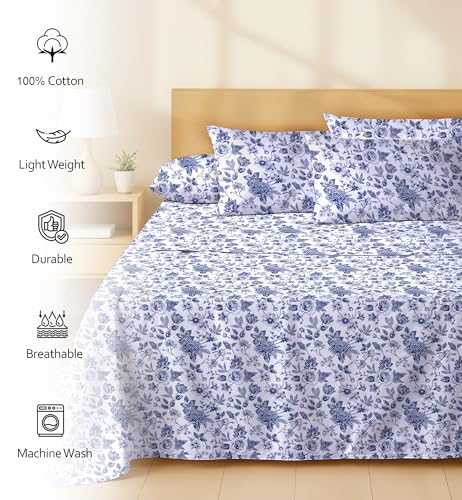 Queen Cotton Bed Sheet Set with Floral Pattern - Wild Flower