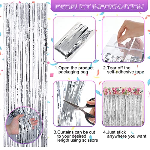 20 Pack Silver Foil Fringe Curtains 8ft Metallic Tinsel Backdrop for Parties