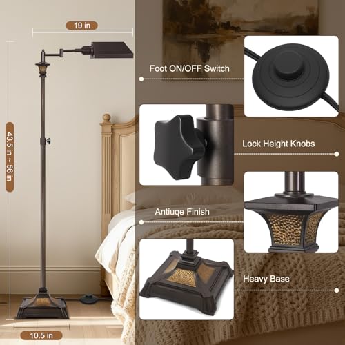 Scenekoy Square Retro Floor Lamp with Remote, Adjustable Height & Dimmable