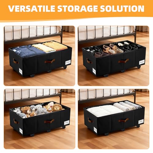VatFott Black 2-Pack Under Bed Storage with Wheels, 11-inch Dorm Organizer