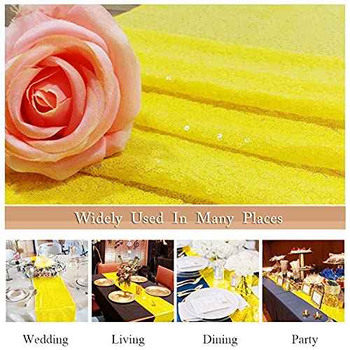 ShinyBeauty Yellow Table Runner 12x108 Inch Sequin Table Runner 108 Inches Long Wedding Party Table Runner Sequins Linen Table Runner for Christmas Halloween Event Decorations